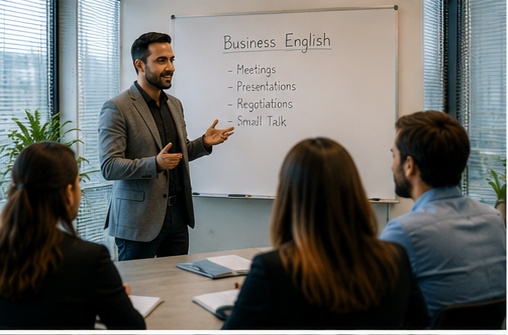 Professor da BT IDIOMAS conduzindo aula de Business English para profissionais